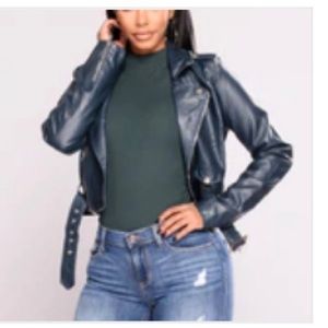 Navy Faux Leather Jacket